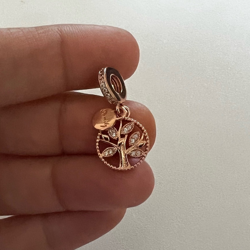 PANDORA Family Tree Dangle Charm 14k Rose Gold Plated with Cubic Zirconia